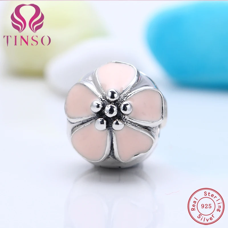 

New Arrival Mixed Enamel Poetic Blooms Flower Clip with Charm Beads 925 Sterling Silver Fits Pandora Bracelets DIY Making