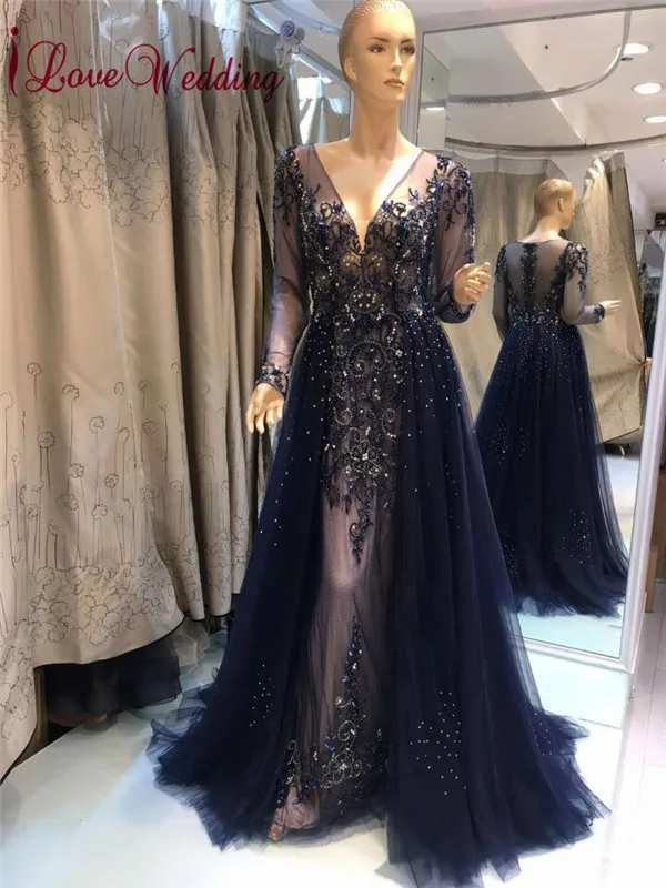 New Arrival Sexy Mermaid Evening Dress Custom made Long Sleeves Heavy Crystal Beaded Trumpet Muslim Evening Gown sexy evening gowns Evening Dresses