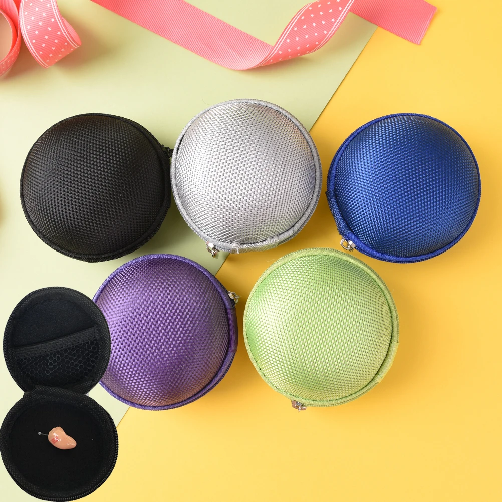 Case for Headphones Case Mini Zippered Round Storage Hard Bag Headset Box for Earphone Case SD