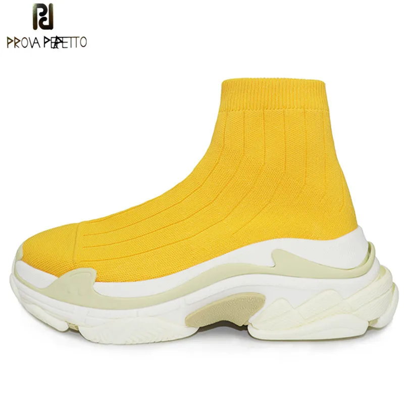 

Prova Perfetto 2018 New Women Sock Boots Round Toe Elastic High Boots Slip On High Heels Ankle Boots Flat Platform Casual Shoes