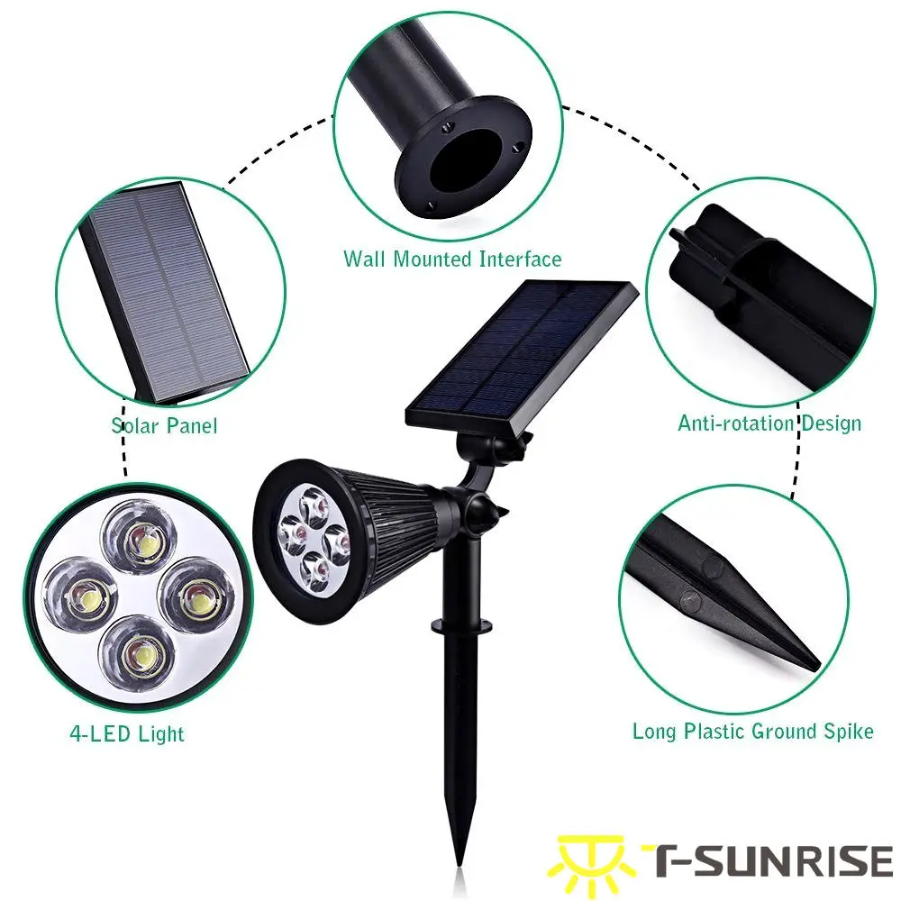 Solar ao ar Água para o Quintal Luz de Parede à Prova T-sunrise Pack Levou Holofotes Livre Led Solar Lâmpada Ip65 Ângulo Ajustável Rgb d' Jardim 4 7 Lâmpadas solares
