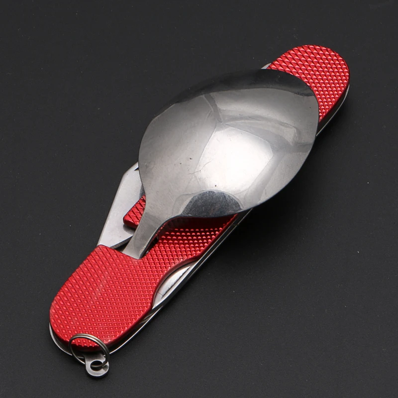 Camping al aire libre de 3 en 1 plegable de acero inoxidable cuchara tenedor cuchillo vajilla Multi herramienta para acampar