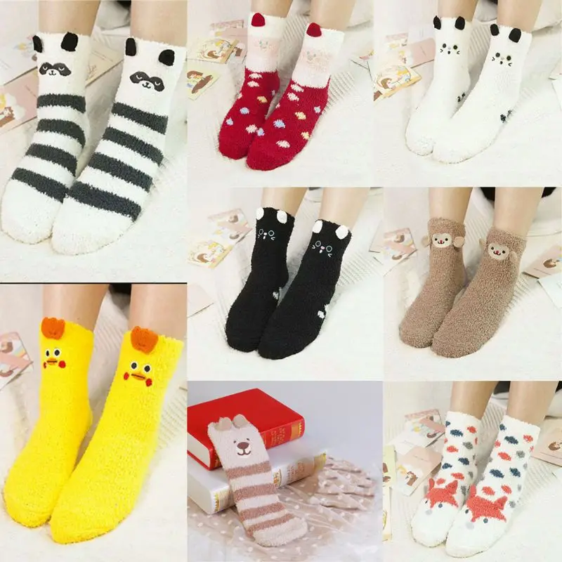 Women Girls Colorful Indoors Fluffy Fuzzy Slipper Socks, 3D Cute