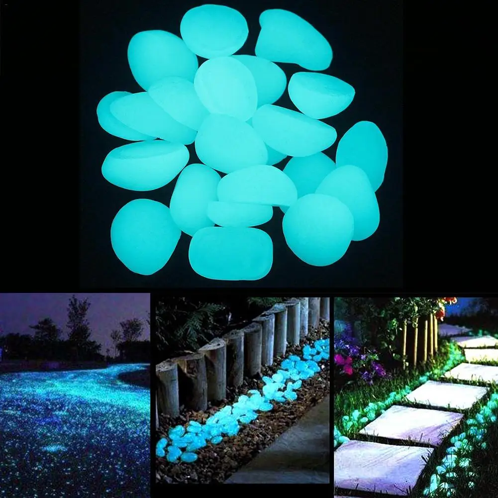 

200 PCS Garden Luminous Glowing Stone Pebble (Green Blue Orange Purple Each Color 50 PCS) Garden Decoration