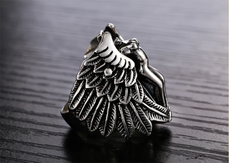 925 Sterling Silver Angel Wings Ring for Men Women Elegant Angle Modeling Thai Vintage Retro Charm Jewelry for Christian Holy