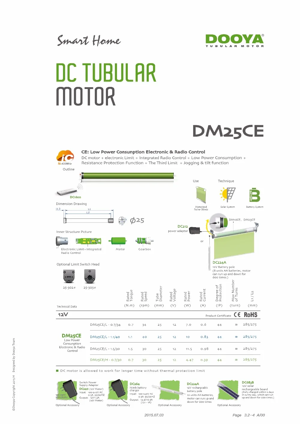 Dooya трубчатый мотор DM25CE-0.7N 1.1n солнечная панель полюс батареи адаптер версии 38 мм