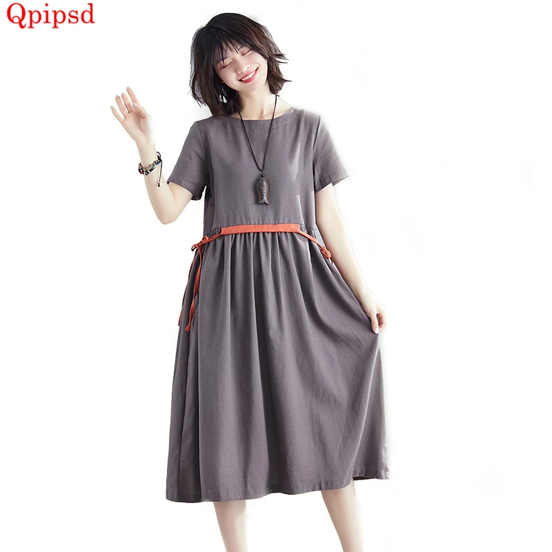 

Ladies High waist A-Line Dress 2019 Spring Summer New Large size A-Line Dress Womens Casual Slim Dresses Lady Short Sleeve Dress