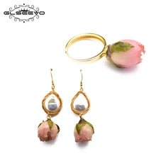 GLSEEVO 925 пробы серебро натуральный пресноводный жемчуг барокко Кольцо Серьги для женщин действительно цветок Ювелирные наборы GS0006