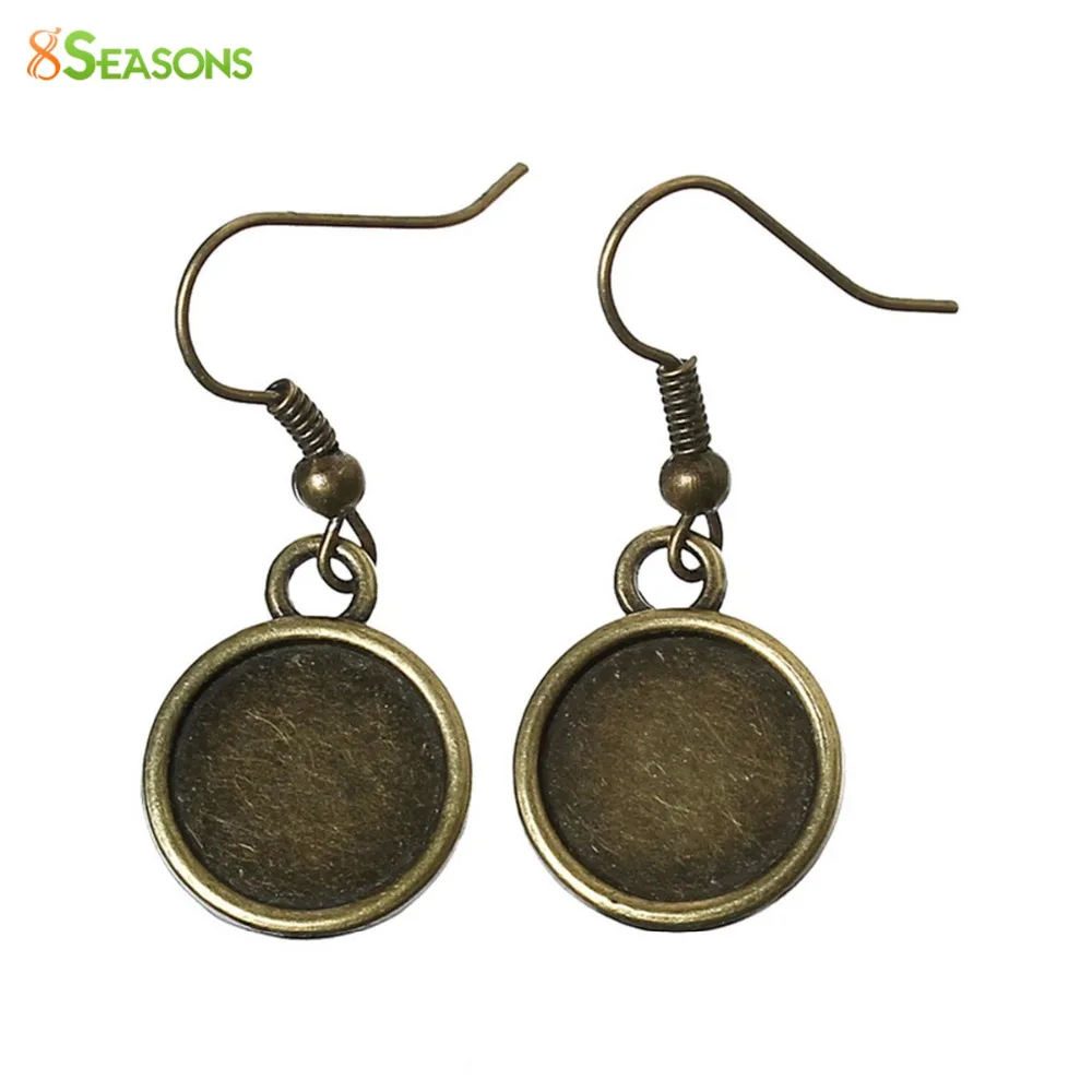 

8SEASONS Earring Hooks Clasps Round Antique Bronze Cabochon Settings Earring Base (Fits 12mm Dia) 3.4 x 1.4cm, 25 Pairs (B36071)