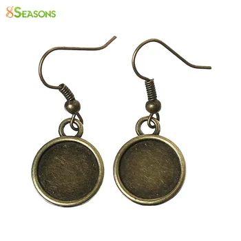 

8SEASONS Earring Hooks Clasps Round Antique Bronze Cabochon Settings Earring Base (Fits 12mm Dia) 3.4 x 1.4cm, 25 Pairs (B36071)