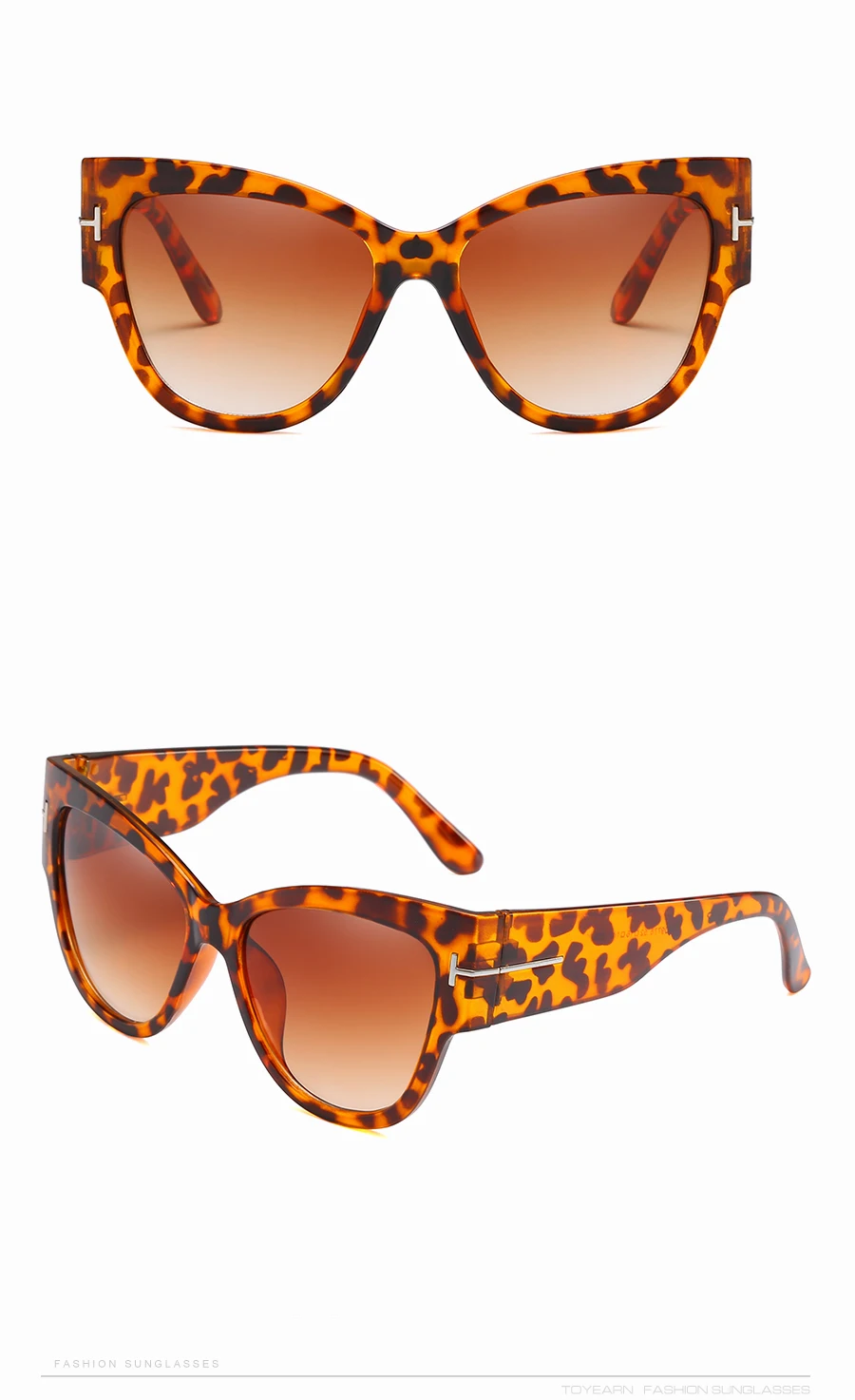 TOYEARN, модные сексуальные женские солнцезащитные очки "кошачий глаз", женские винтажные брендовые большие солнцезащитные очки с Т-образной оправой, градиентные солнцезащитные очки для женщин UV400