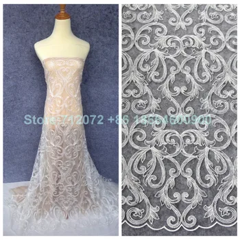 

La Belleza Off white stread on netting embroidered wedding/ evinging dress lace fabric by yard