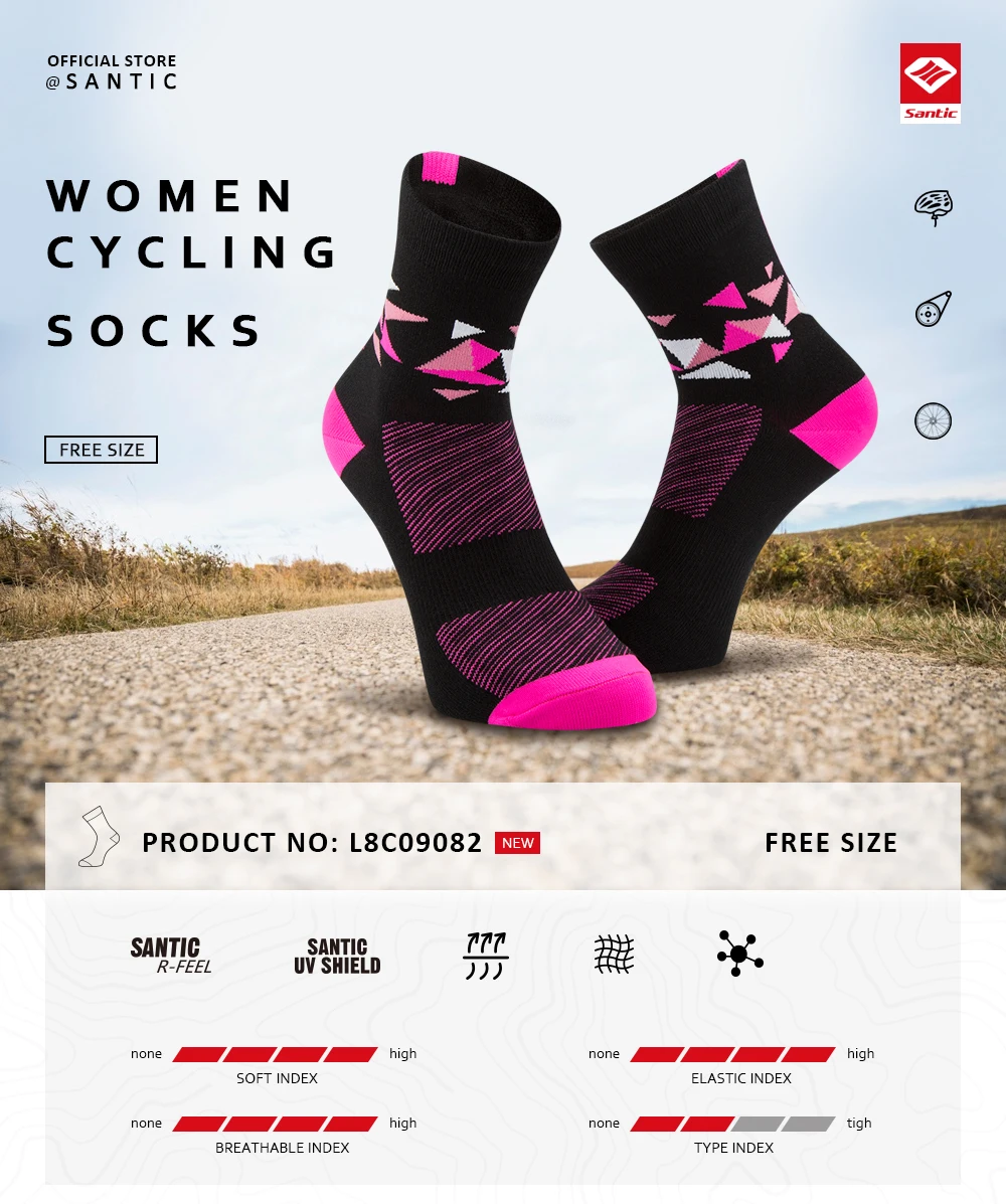 Santic, женские велосипедные носки, антисептические, розовые носки, для бега, марафона, велосипеда, для улицы, спортивные носки, эластичные, свободный размер, L8C09082