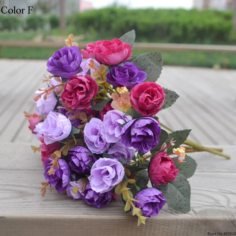 21 Heads/Bouquet Silk Rose European Style Artificial Flower High Quality Bouquet Fake Flowers Wedding Home Party Decoration