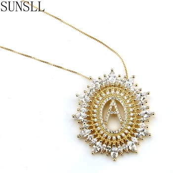 

SUNSLL Golden Color Copper White Cubic Zirconia Letter Pendant Necklaces Women's Fashion Jewelry CZ Colar Feminina