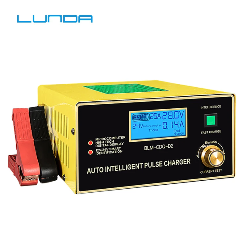 

RU 600W Automatic Smart 12V 24V Car Battery Charger English LCD Display Auto Pulse Repair Function For AGM GEL Wet Lead Acid Dry