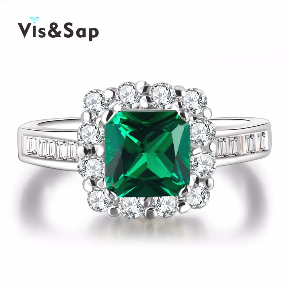 White Gold plated ring green stone greenstone Rings For Women Anillos