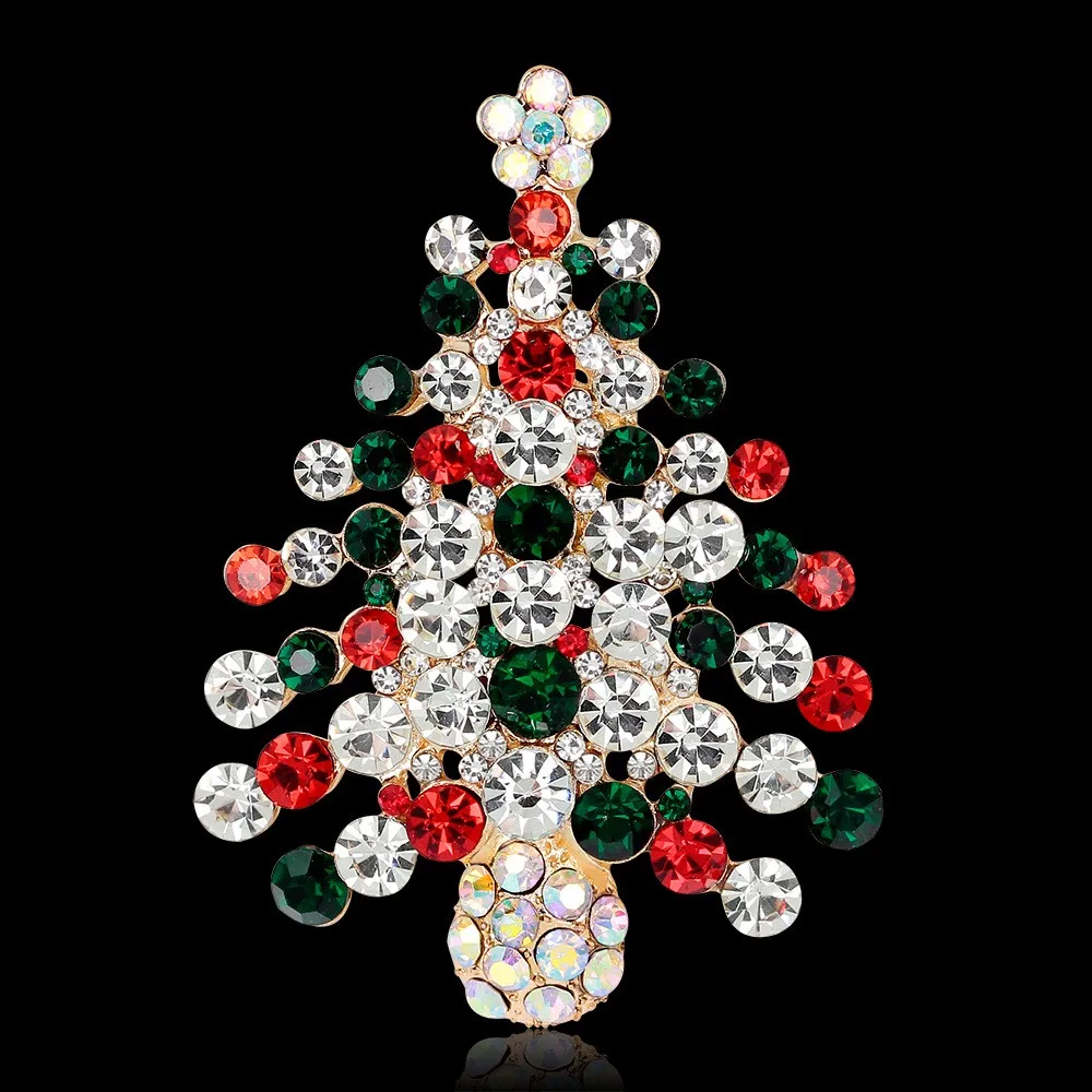 JUJIE, Рождественская разноцветная брошь в виде дерева с кристаллами для женщин,, стразы, броши для воротника, брошь на булавке, модное ювелирное изделие