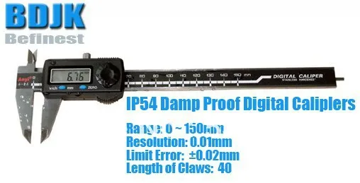 

0~150mm IP54 Damp Proof Digital Vernier Caliper / Measuring Tool / Instrument with 0.02mm Limit Error