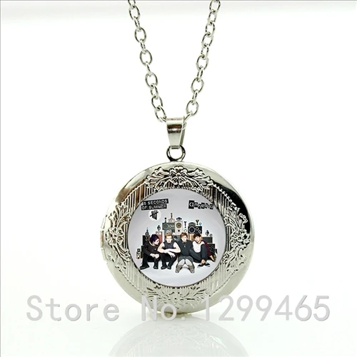 

Fashion rock band locket pendant necklace for boys girls Glass cabochon dome 5 seconds of summer necklace for rock fans WNK33