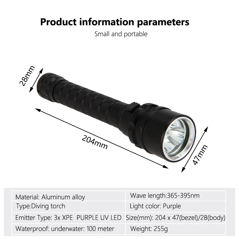 Torcia subacquea 100M torcia subacquea Lanterna 10W viola UV LED Light Lamp Scuba Diving torcia torcia Dive Light