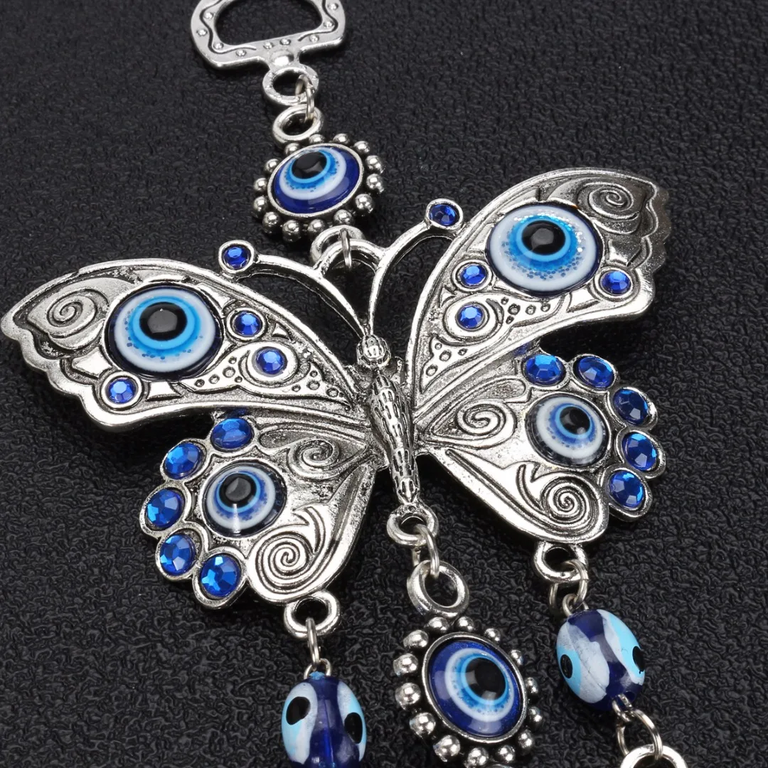 JX-LCLYL 20cm Lucky Butterfly Turkish Blue Glass Evil Eye Amulet Wall Hanging Home Decor