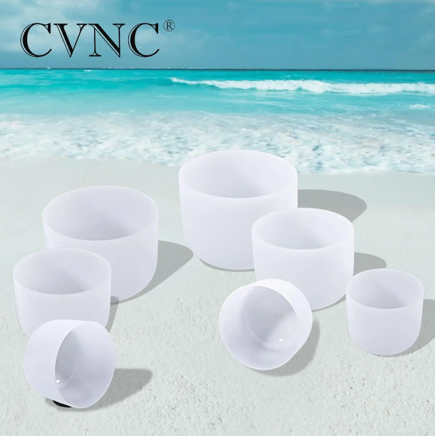 

CVNC 6" - 12" Chakra tuned set of 7pcs Frosted Quartz Crystal Singing Bowls 432Hz