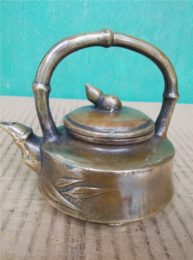 

TOP collection # Home OFFICE Decor art -good Vintage CHINA bamboo sculpture ART bronze teapot mini pot -FREE SHIPPING