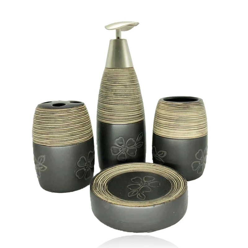 

4pcs bathroom accessories thread ceramic bathrooms set toiletries electric toothbrush holder soap dish tumbler cup wedding gift