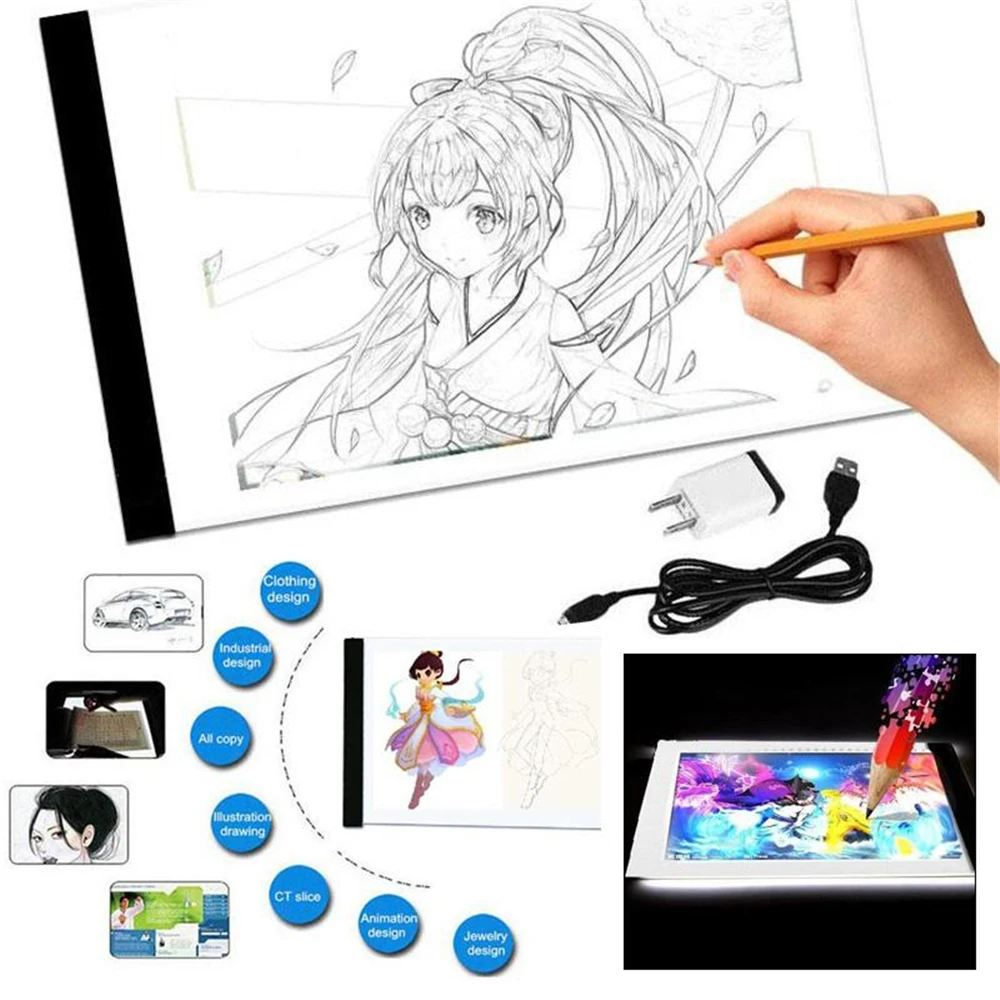 

Gasky LED A4 Copy Board Super Thin Art Artcraft Drawing Copying Sketch Tracing Light Pad US Plug Stencil Painting Accessories
