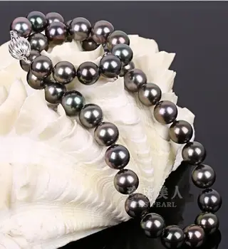 

stunning10- 11mm round tahiitan black red green multicolor pearl necklace 18"
