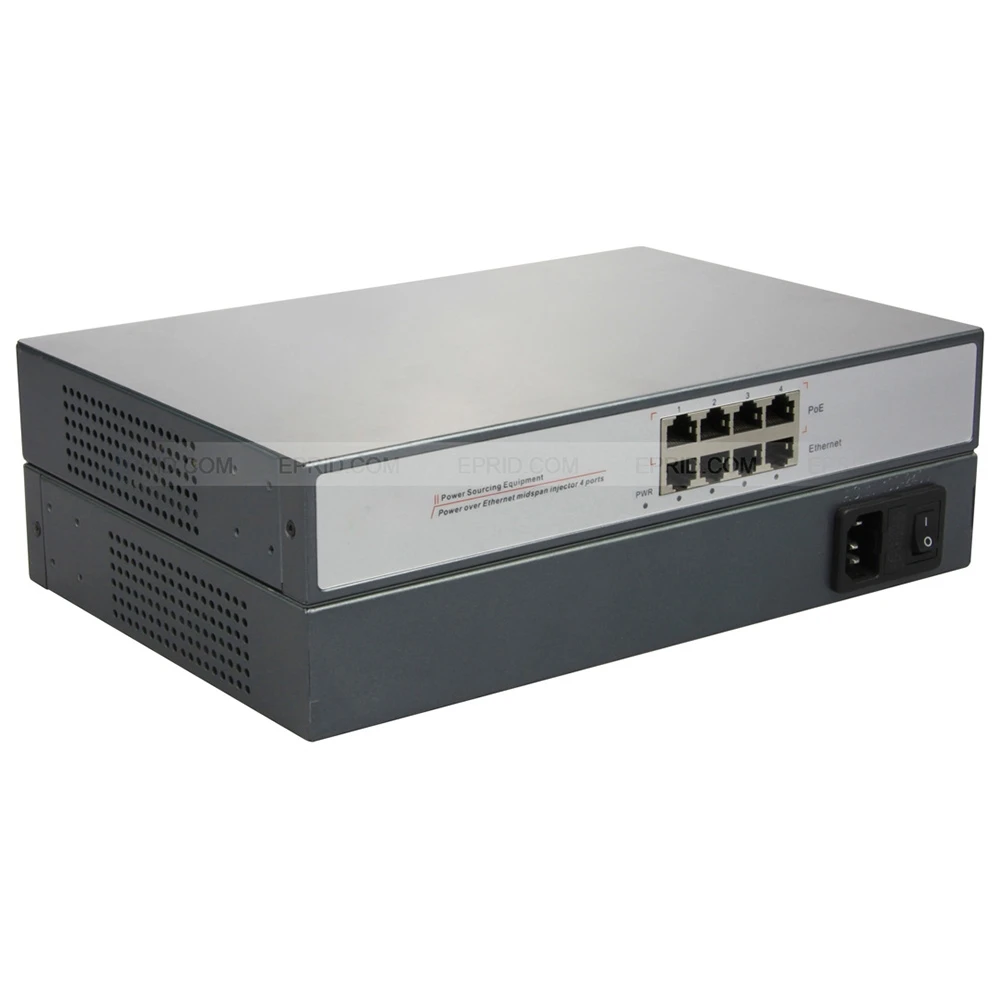 4 Port Gigabit PoE Injector Power over Passive 1000 Mbps 802.3at LANin CCTV