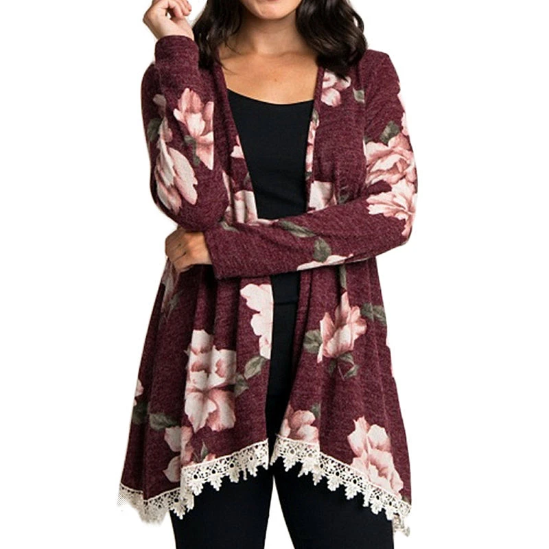 

Autumn Floral Long Sleeve Women Cardigan 2018 Casual Elegant Lace Ladies Cardigan Vintage Slim Outwear Top Plus Size Sweater