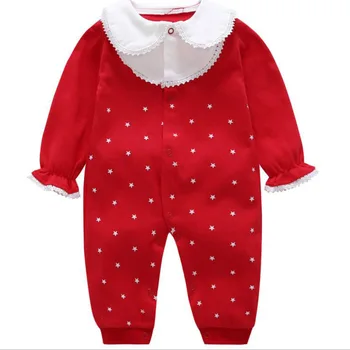 

1PC Red Baby Girls Outfit Stars Printed Infant Baby Girl Romper Peter Pan Collar Newborn Girls Clothes 0-24months