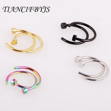 TIANCIFBYJS 2pcs Body Nose Ring Fake Piercing Jewelry Women Nostril Septum Nose Hoop Stainless Steel Clip Tragus Cartilage Ear