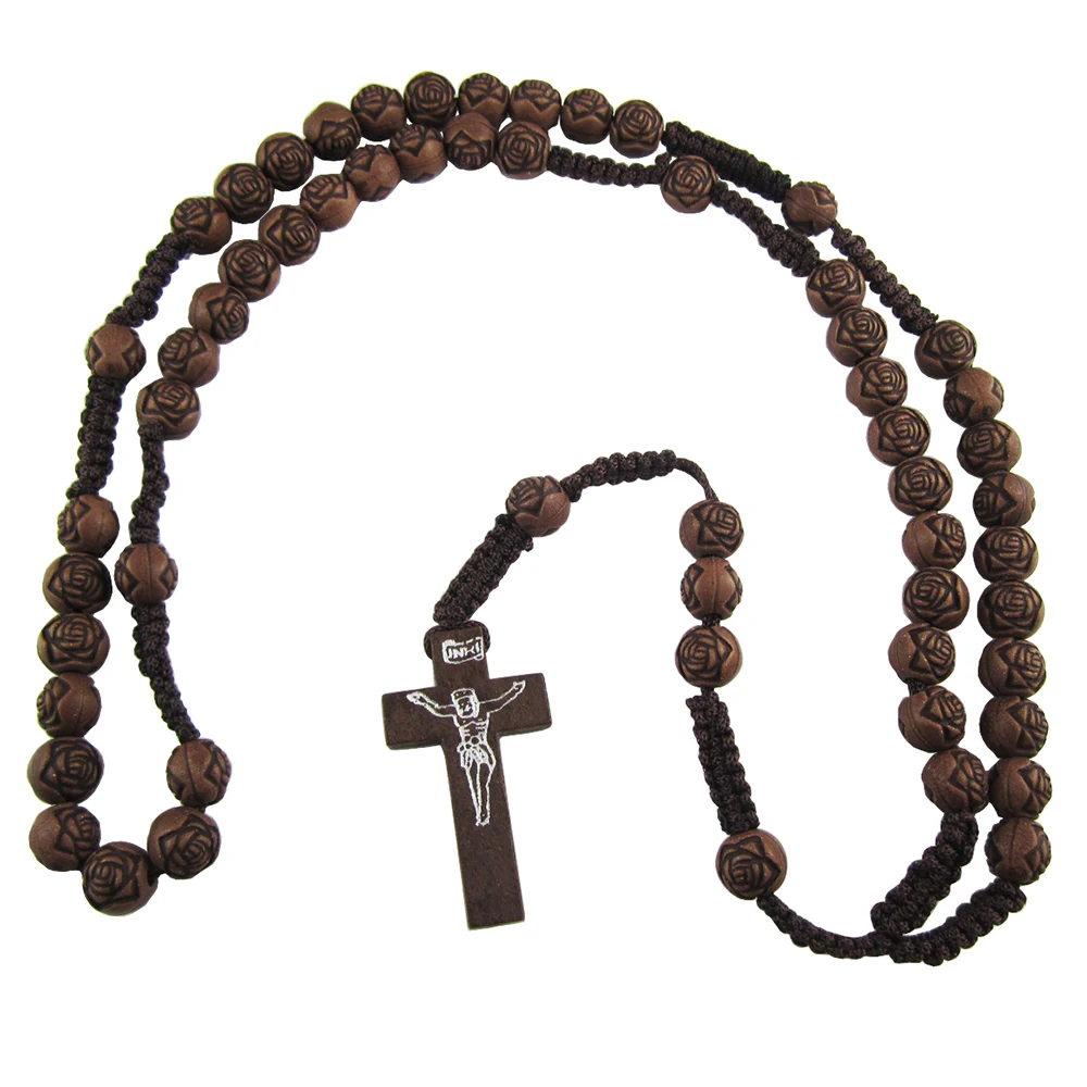 

12pcs of Plastic Flower Rose Bead Rope Rosary Knotted Cord Rosario Rosary