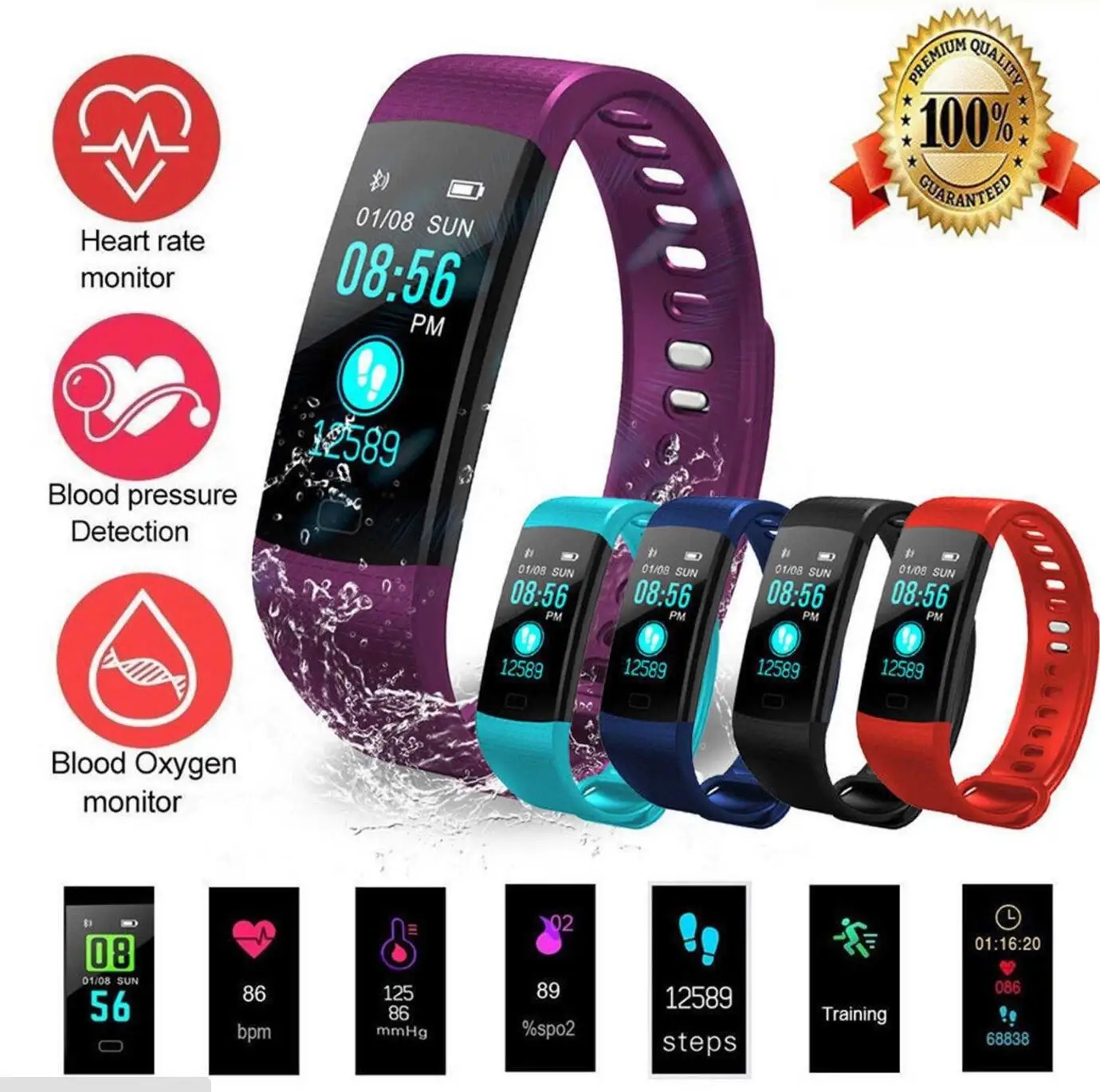 

Smart Band Fitness Tracker Heart Rate Bracelet Wristband fitness activity watch Blood Pressure Monitor