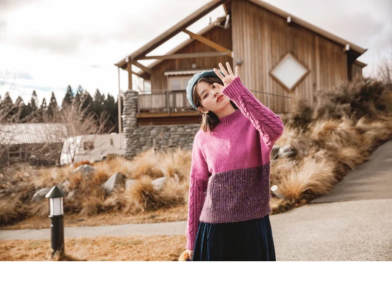 Инман Зима Новое поступление женский сладкий красочные литературный жаккардовые богиня стиль пуловер свитер