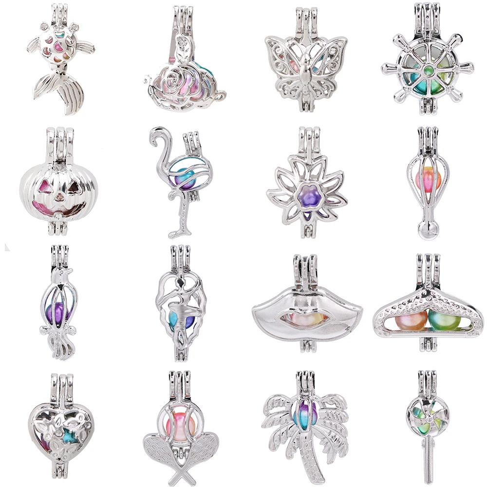 

1pc Rudder Balloon Pumpkin Head Flower Butterfly Bird Pearl Cage Pendant Bead Cage Essential Oil Diffuser Lockets Jewelry Making