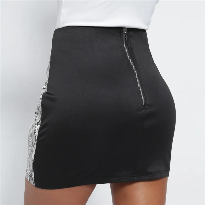 White Snake Print Leather Skirt Streetwear Faldas Mujer Moda 2019 Mini Skirts Womens Falda Serpiente High Waist Skirt