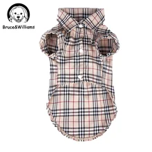 Bruce Williams Luxury Classic Plaid Pet Dog Clothes Summer T Shirt Cute Shirt Costume Dress For