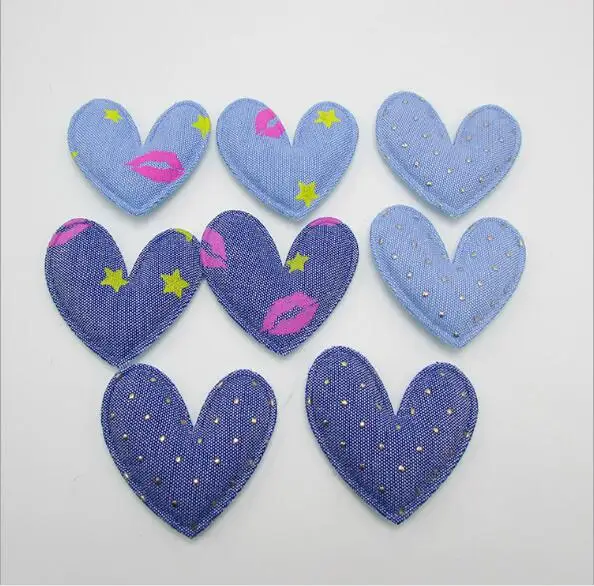 

4.5cm Multi Kawaii Denim Heart Padded Appliques for DIY Children headwear Accessories, DIY patches Baby Garment Accessories