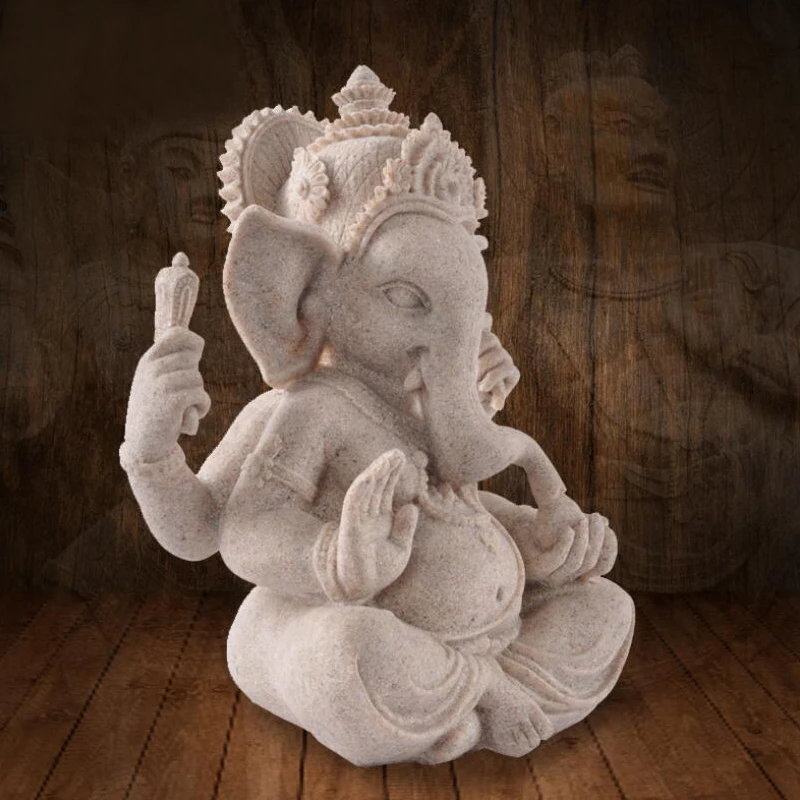 Fengshui Buda escultura arenisca India Ganesha elefante Dios estatua religiosa hindú elefante-cabeza manualidades de decoración del hogar
