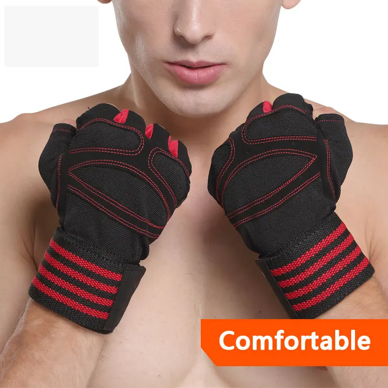 1 пара Нескользящие Гелевые перчатки с половинным пальцем для женщин и мужчин, спортивные, фитнес, беговые, велосипедные, для велоспорта и езды на велосипеде, без пальцев, для спортзала - Цвет: Red