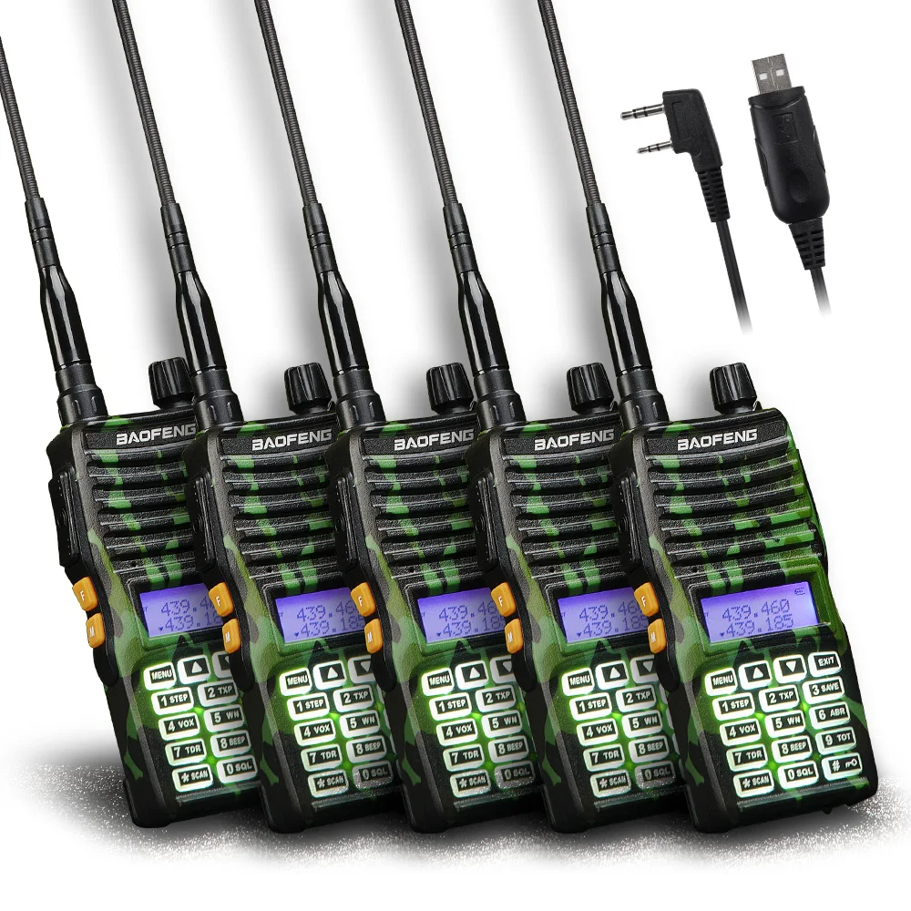 

5X Baofeng Camouflage UV-5XTP Handheld Two-way Radio Dual Display Standby Transceiver VHF136-174MHz UHF400-520MHz+Program Cable