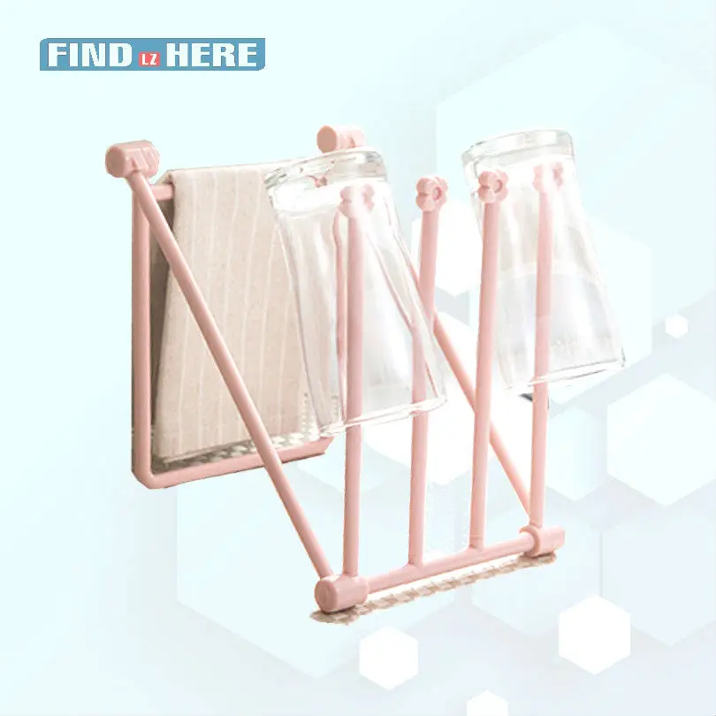 

Foldable Towels Holder Plastic Vertical Folding cloth towel hanger Dishcloth & Cup Storage Folding Holder Kitchen Tools *NF