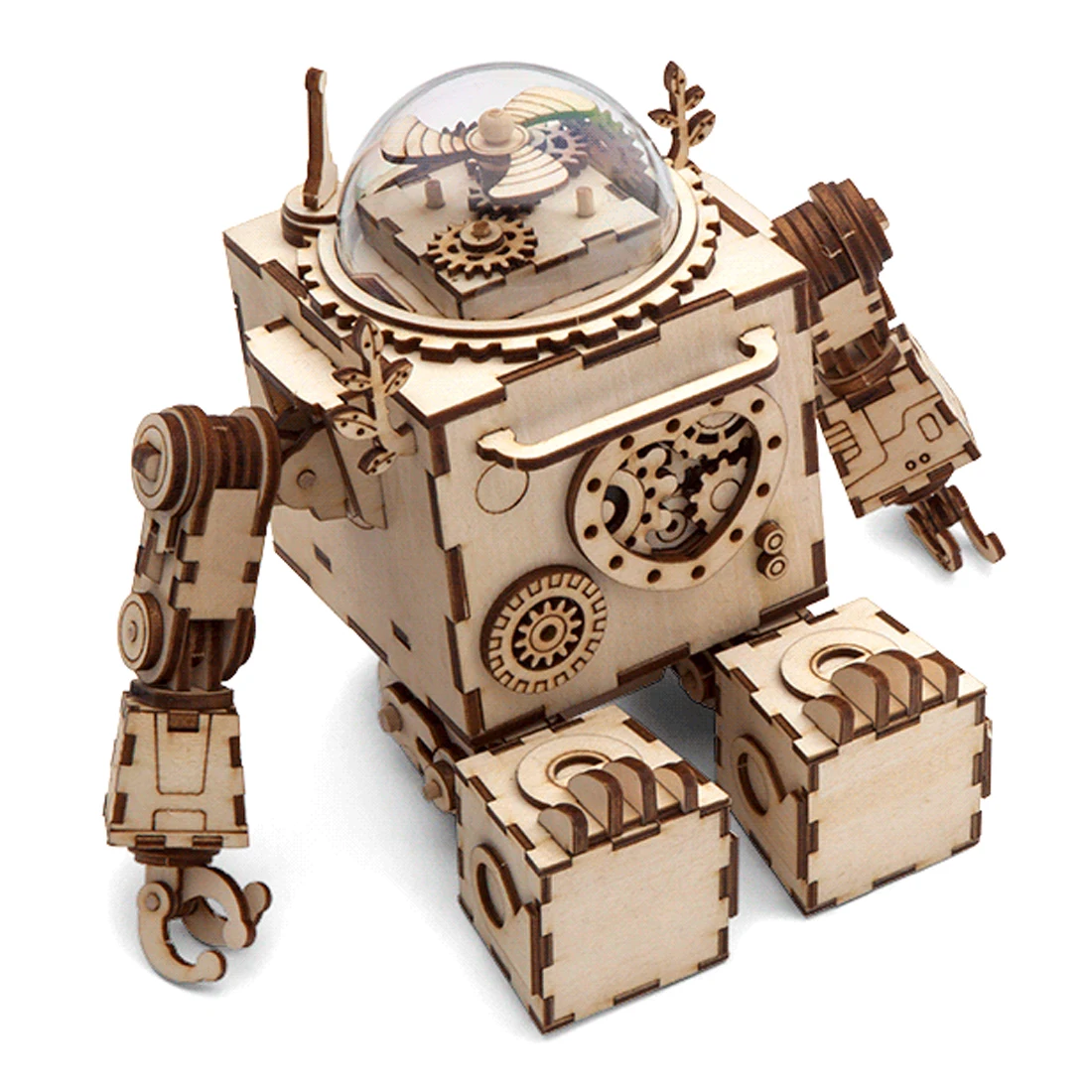 

Robotime DIY Robot Model Kit Wooden Gear 3D Puzzle Steampunk Music Box for Improve Patience and Hands-on Ability - Burlywood Hot