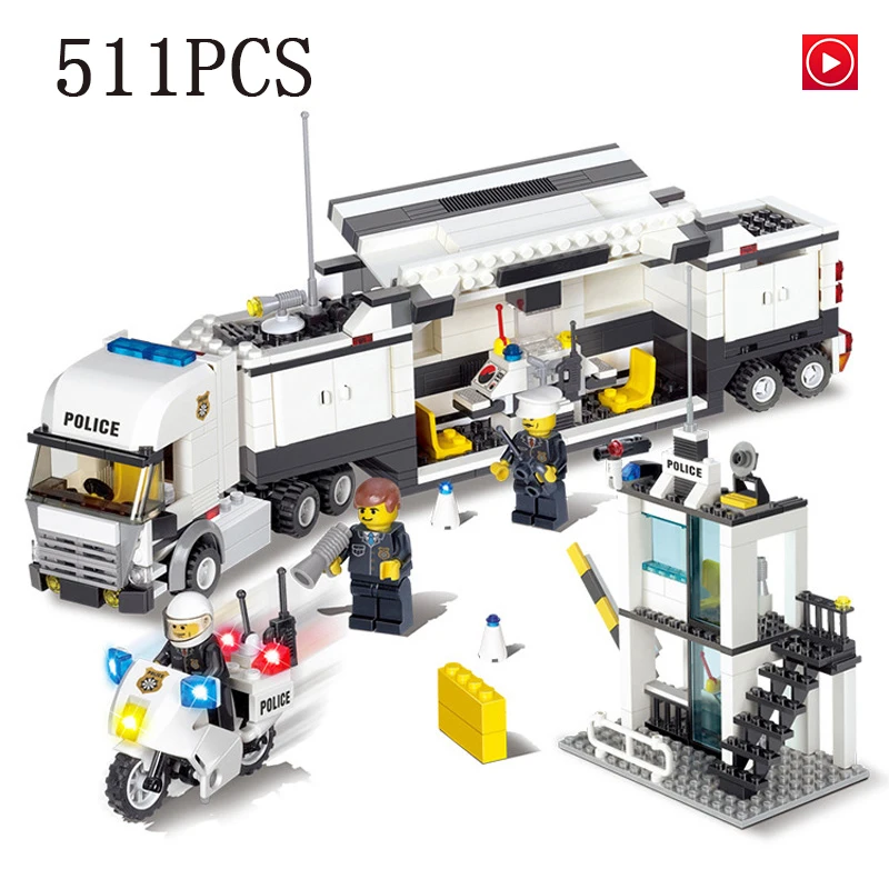 

Legoed city Lepins Police command car Figures Police office Building Blocks Bricks Toys LegoINGLY Model kits gifts for children
