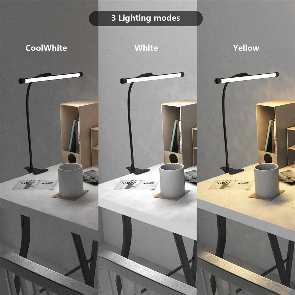  LED Clip on Light10 Brightness Levels Reading Light with Flexible NeckUSB Eye-Caring Light5W Black 