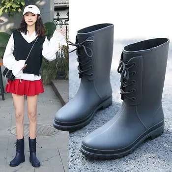 

Rain Boots Women Pvc Solid Waterproof Winter Fashion Water Shoes Short Ankle Gummistiefel Rainboots Damen Female Rubber Hot